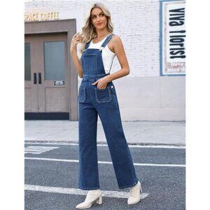 Women Denim Overalls Bib Baggy Overall Jumpsuit Straight Wide Leg Stretchy Jean